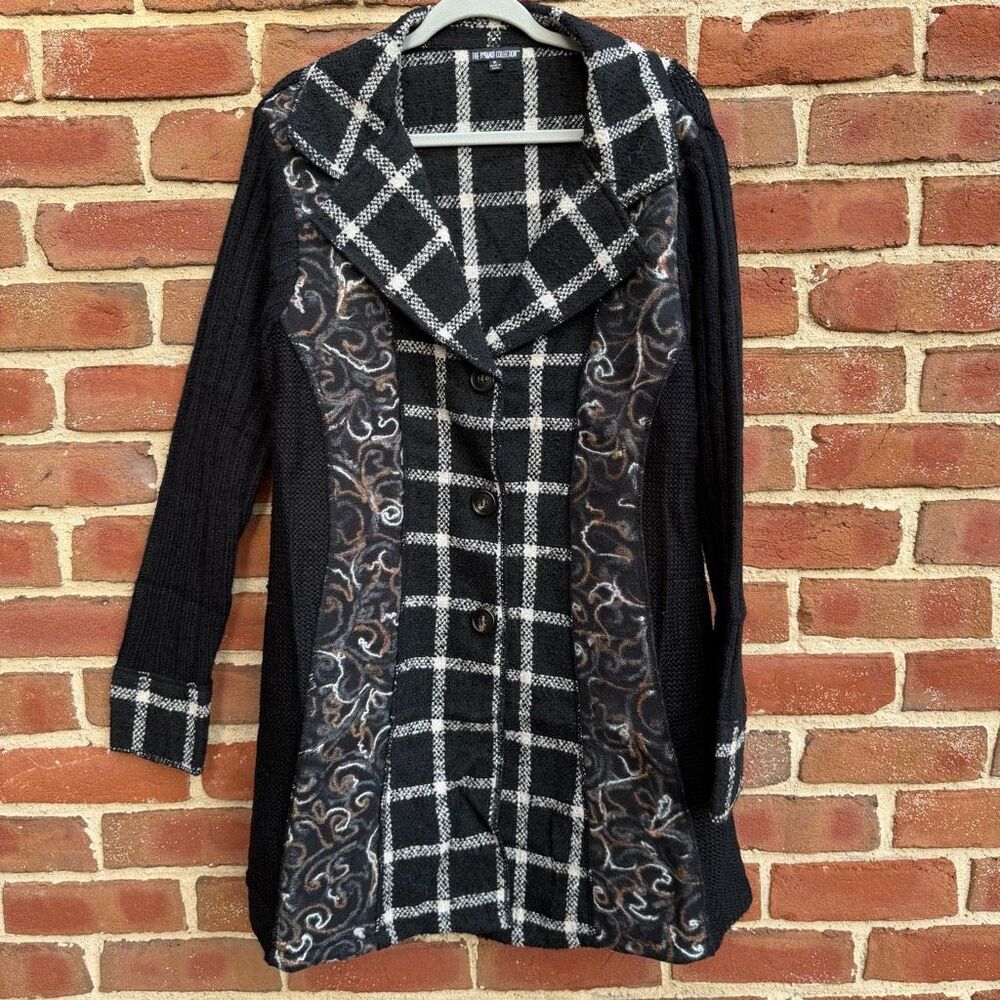 The Pyramid Collection Mixed Media Plaid Art To Wear Long Coat boho Womens XL NE